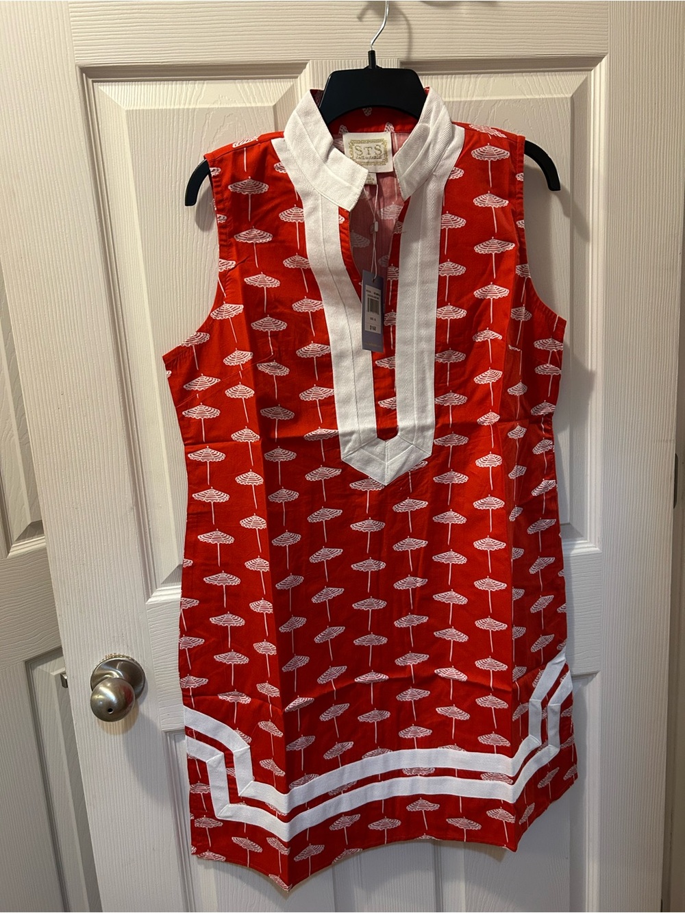 Sail to Sable XL Red Sleeveless Tunic w/White Trim & Umbrellas NWT